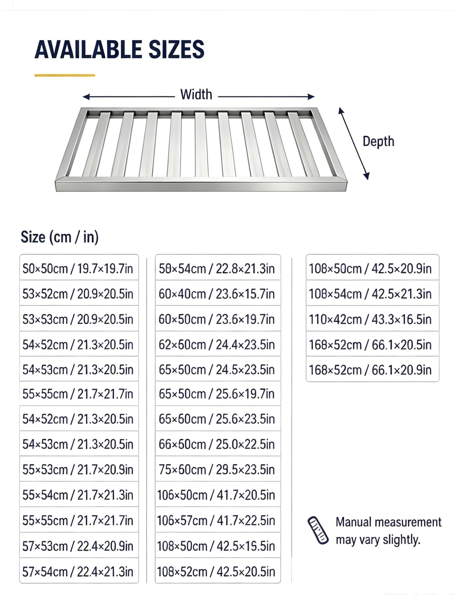 Estante acero inox 304 for frigorífico y congelador comercial | Rejilla de repuesto en acero inox 304 for vitrinas, congeladores y equipos de refrigeración(108x53cm/42.5x20.9in)