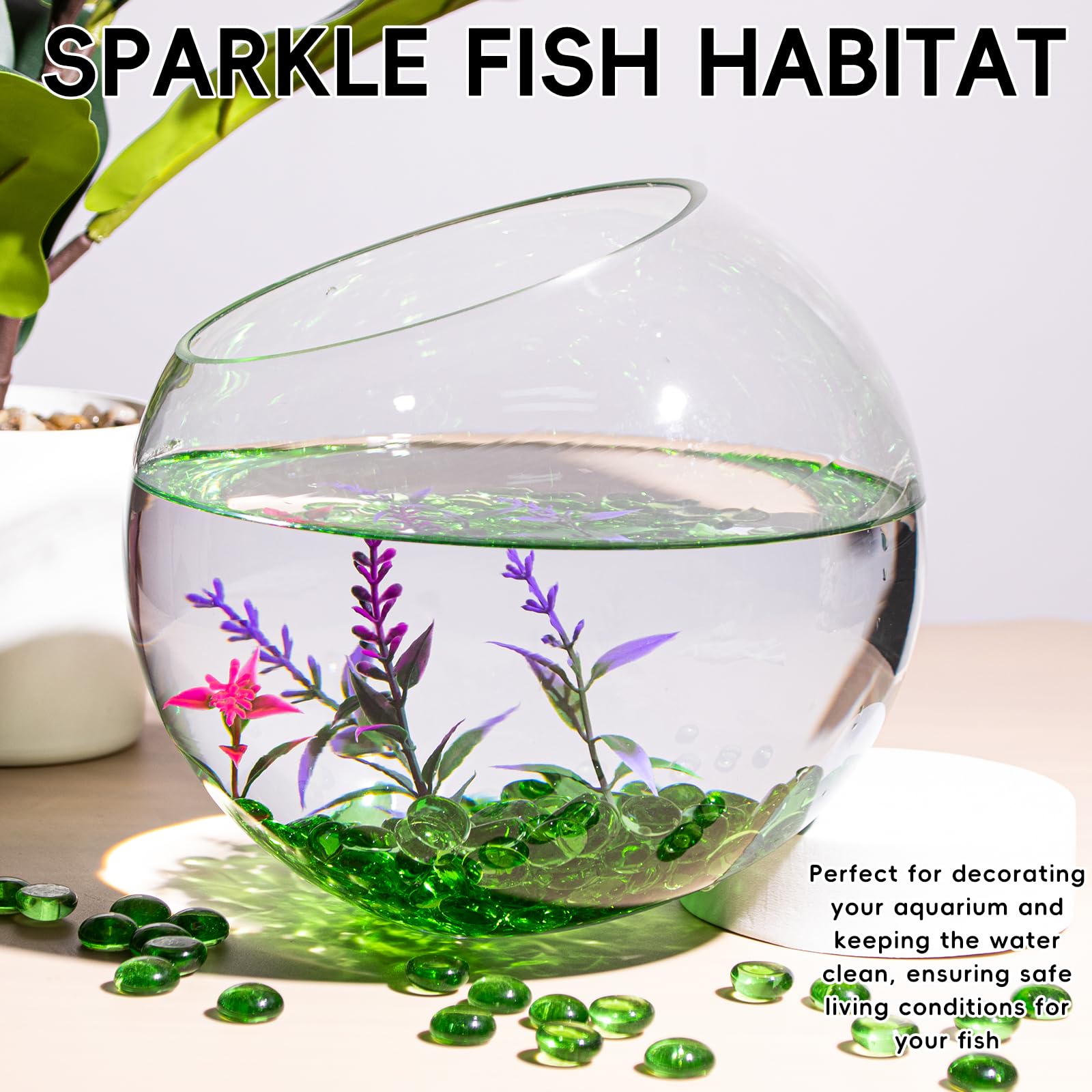 0.44KG Green Glass Marbles,Mini Flat Glass Beads~150 PCS for Vase Fillers,Floral Bottom Mancala Gems Pebbles Fish Tank Rocks for Table Aquarium,Home Decor Art Craft Supplies(0.5"~0.7") - Image 4