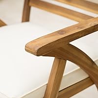 Vista 4 de Christopher Knight Home Hermosa Outdoor Acacia Wood Arm Chairs, 2-Pcs Set, Teak Finish / Cream