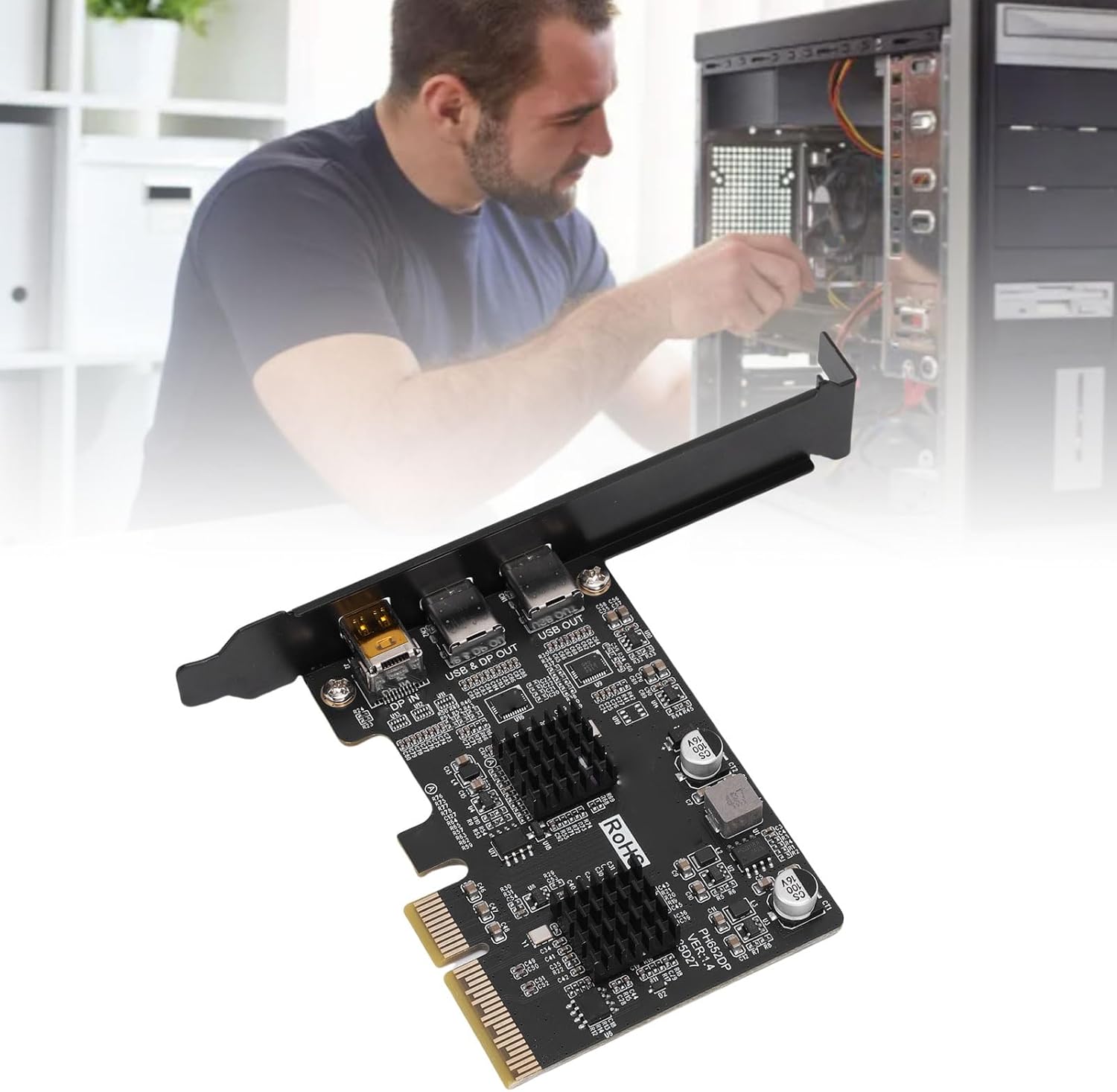 Zunate 10Gbps PCIE USB C 3.0 Card, Dual Port Type C Expansion Card, PCIe to USB HDMI VGA Adapter for Desktop Computer, Multi Monitor Setup and Docking Stations