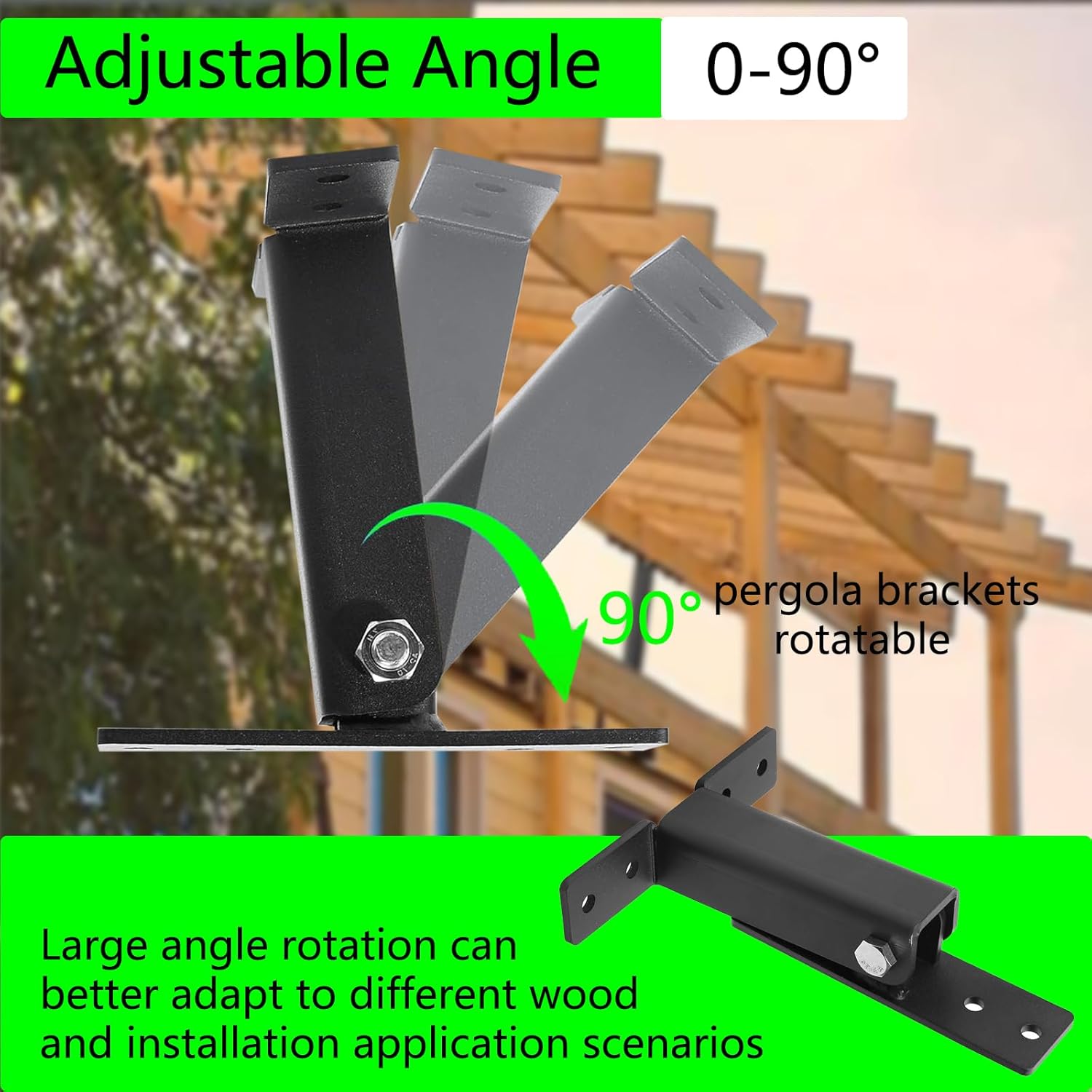 4Pcs Roof Riser Brackets Kit, Adjustable Riser Beam Bracket, 304 Stainless Steel Roof Mount Pergola Brackets for Patio Garden Wood Gazebo Pergola-Includes Screws