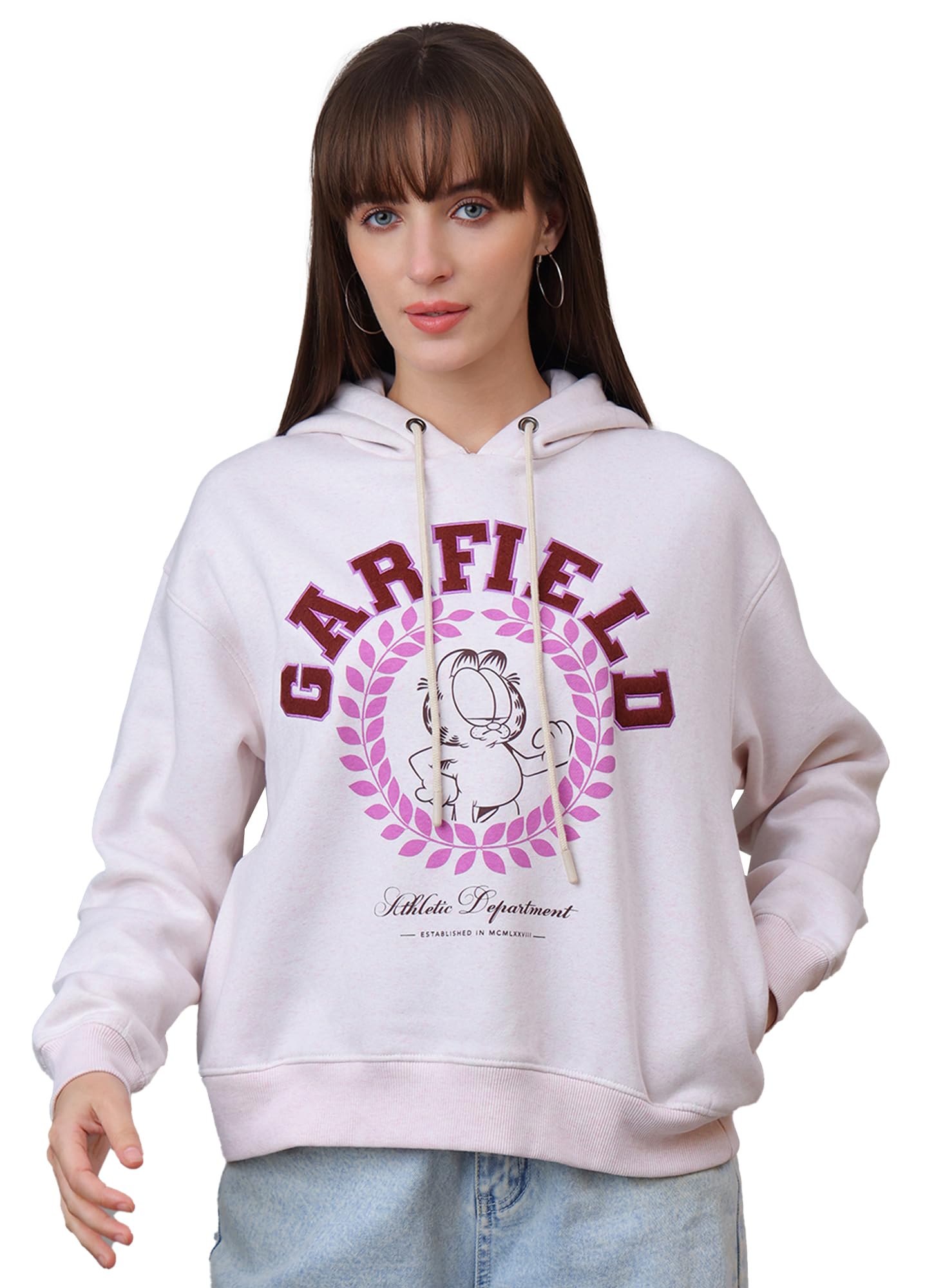 free authority Official Garfield Graphic Printed Relaxed Fit Light Pink Hoodie for Women-picture-35