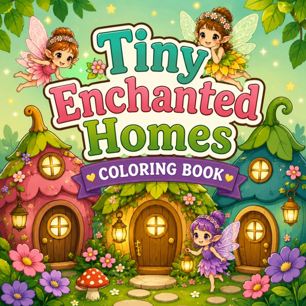 Tiny Enchanted Homes Coloring Book: Cute Fairy Houses, Magical Leaf Cottages, Cozy Rooms and Fantasy Coloring Pages for Kids