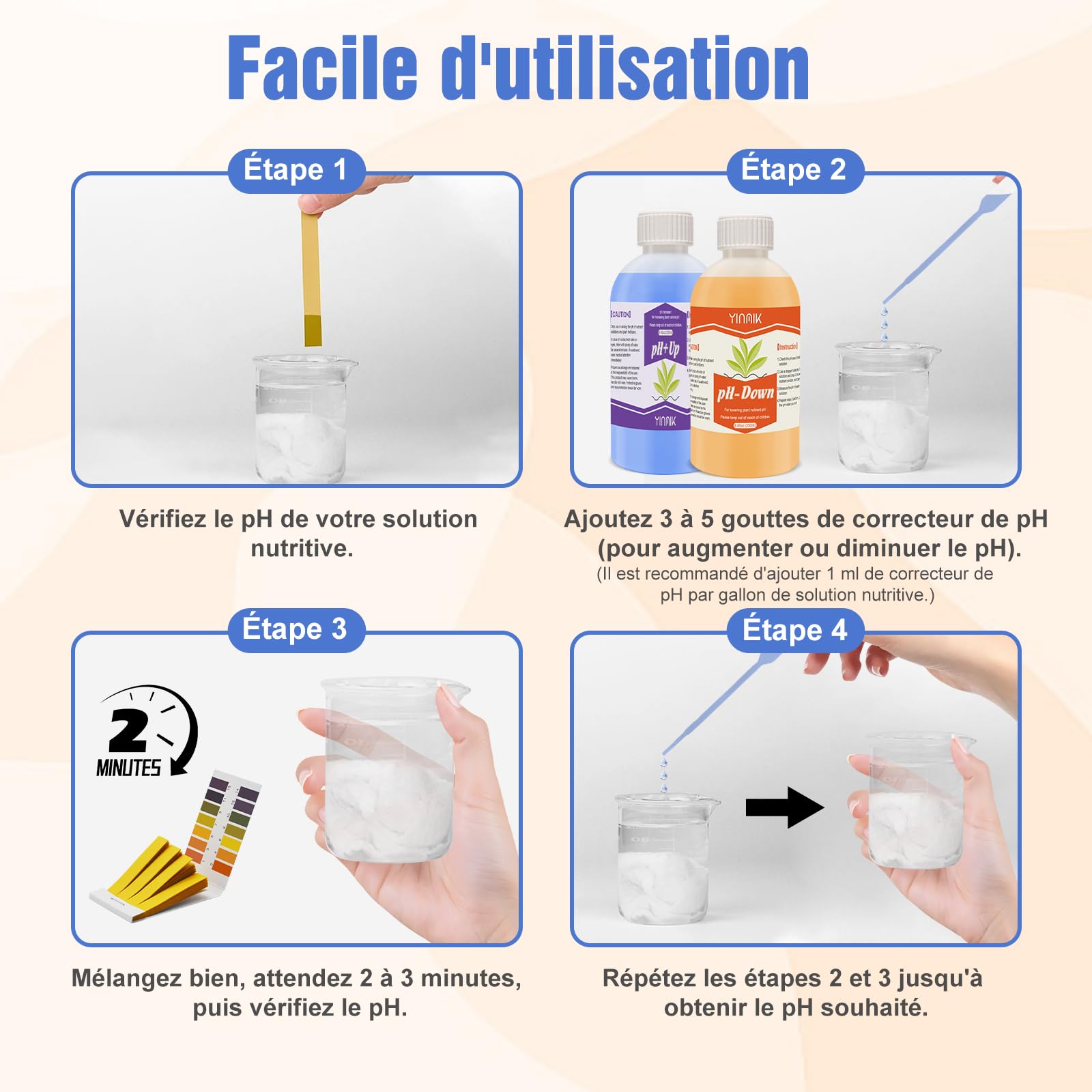 YINMIK Régulateur de pH Hydroponique Universel, Pack Régulateur PH UP & DOWN 250 ml, Augmente et Amincissant pH, Stabilise le pH et Convient à Tous Les Systèmes de Fertirrigation Hydroponique.