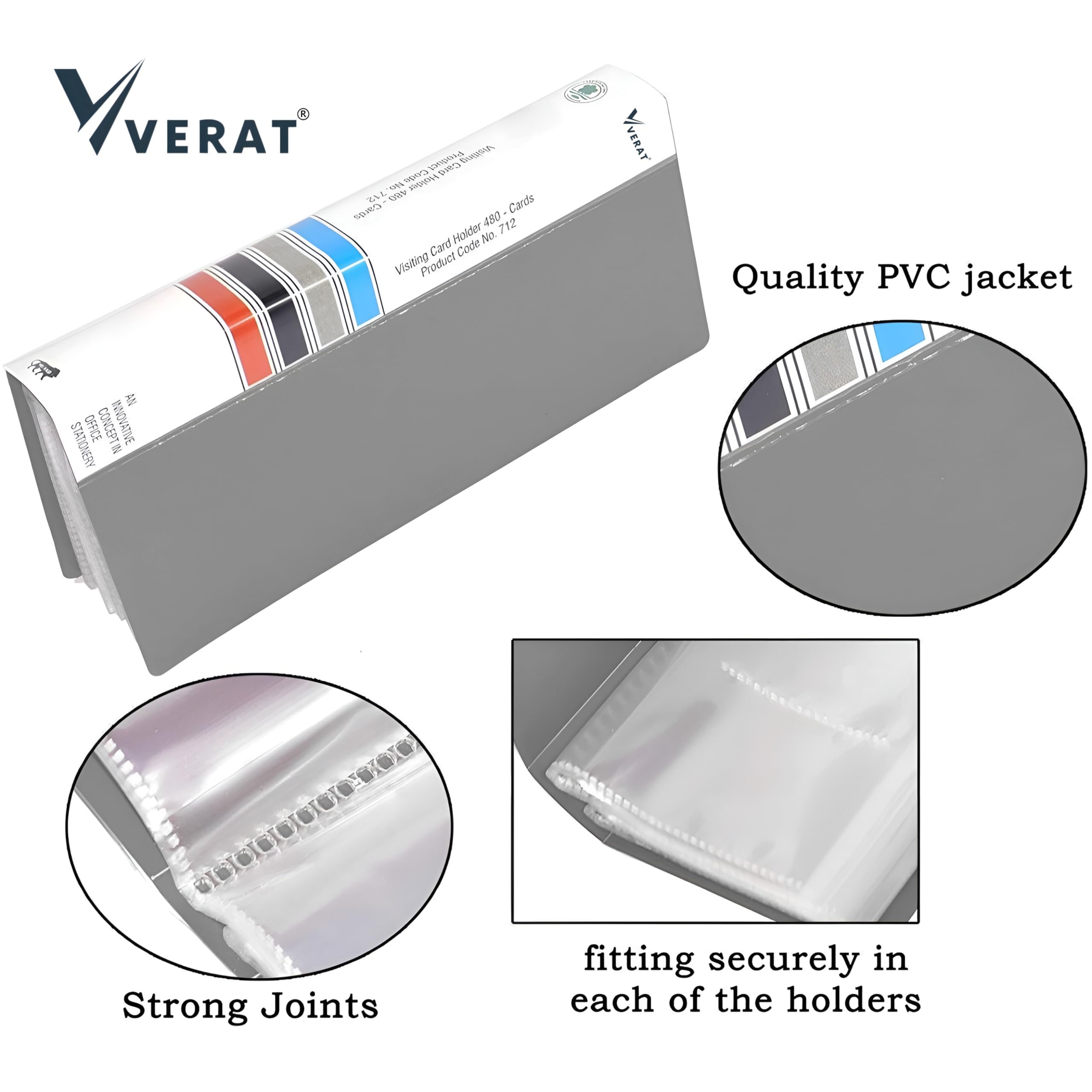 VERAT Business Card Holder, 120 Pockets for 240 Cards Business Card Holder | Debit/Credit/Business/Visiting Name ID Card Holder Card Organizer Professional Office Organizer (Grey, Card Holder) 3