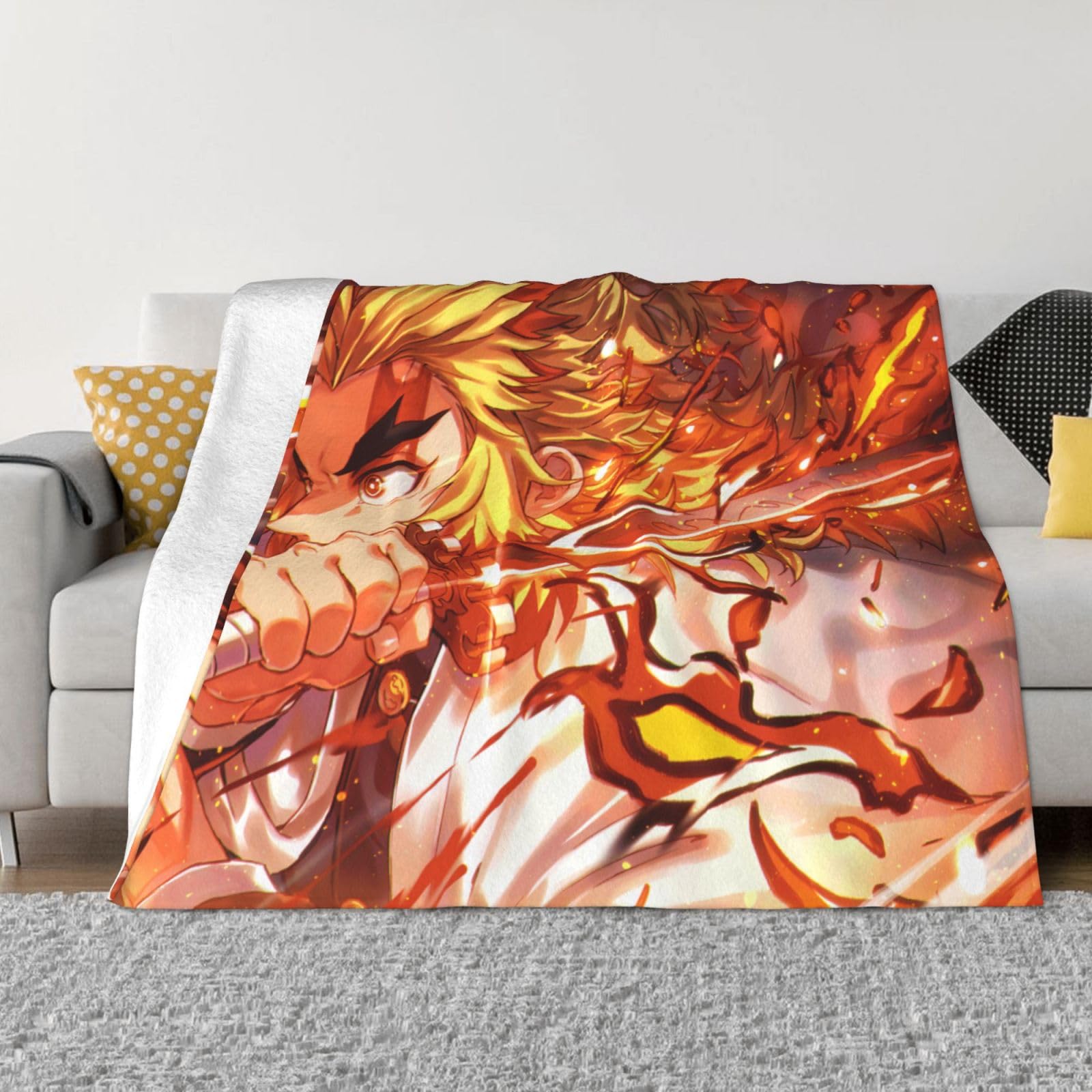 鬼滅の刃　フランネル毛布 煉獄杏寿郎柄 Amazon｜ブランケット 毛布 鬼滅の刃 煉獄杏寿郎 ひざ掛け