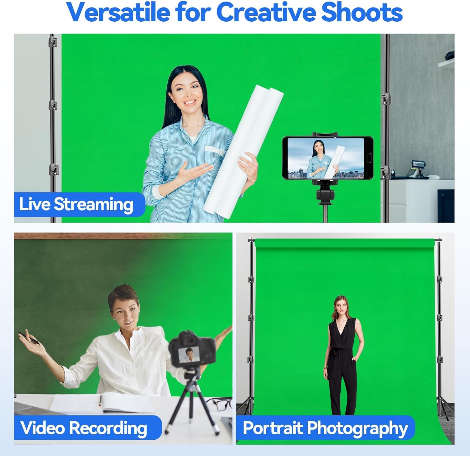 EMART 10 x 10ft Green Screen Backdrop Kit with Tripod Stand, Photography Background Support System with 10 x 20ft 100% Cotton Muslin Chromakey Backdrop for Photo Studio, Video Shooting, Live Streaming