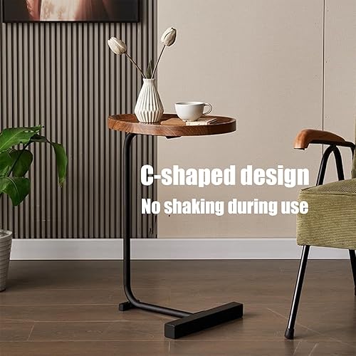 Miniatura 7 de Mesa auxiliar en forma de C, mesa auxiliar rústica para aperitivos, mesa redonda de 27.5 pulgadas de alto, mesa auxiliar que se desliza debajo del