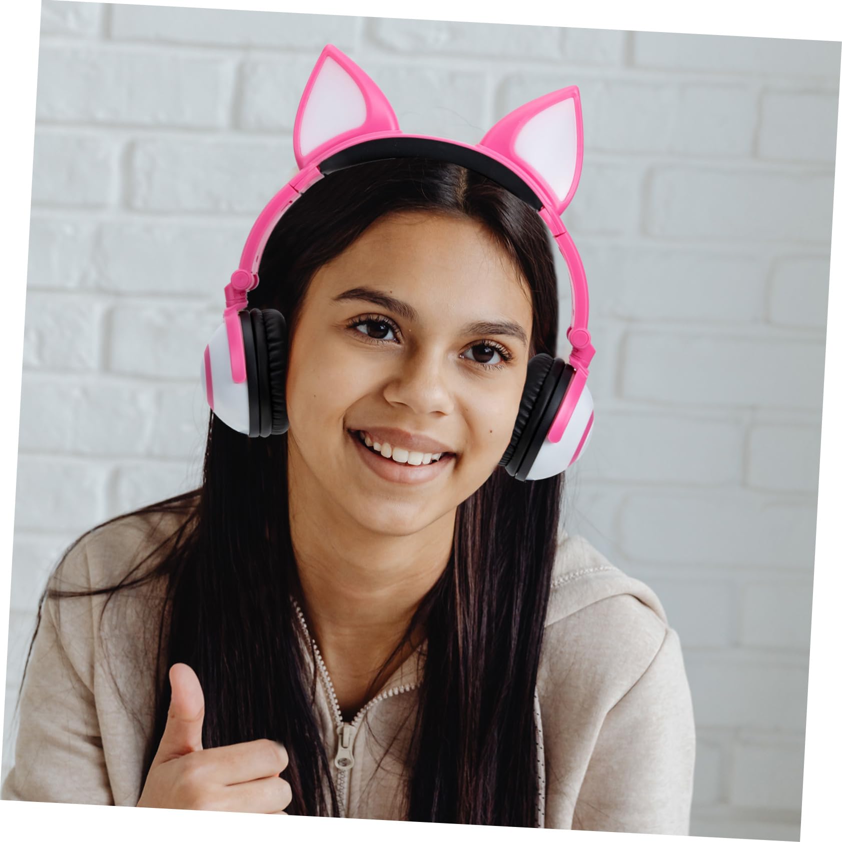 OSALADI Cuffie per Bambini Rosa Orecchie Gatto, Jack 3, 5 Mm | Pvc, Diametro Altoparlante 40mm, Controllo Luce Tramite Pulsante, Batteria Pulsante 180 Mah