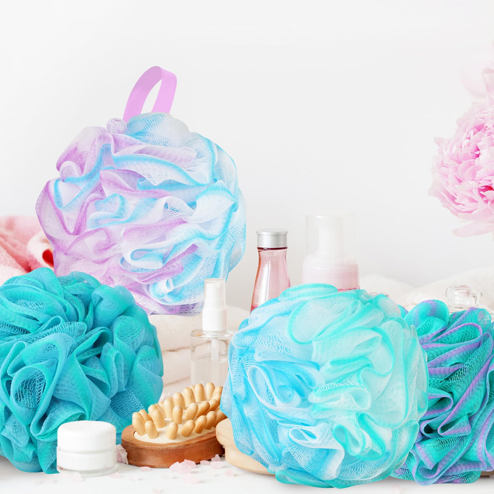 Prysznic Puff Loofah gąbka bardzo duża, zestaw 4,75 g/szt., miękka gąbka do ciała dla kobiet i mężczyzn, siatkowa pufa gąbka łazienkowa złuszczająca skórę