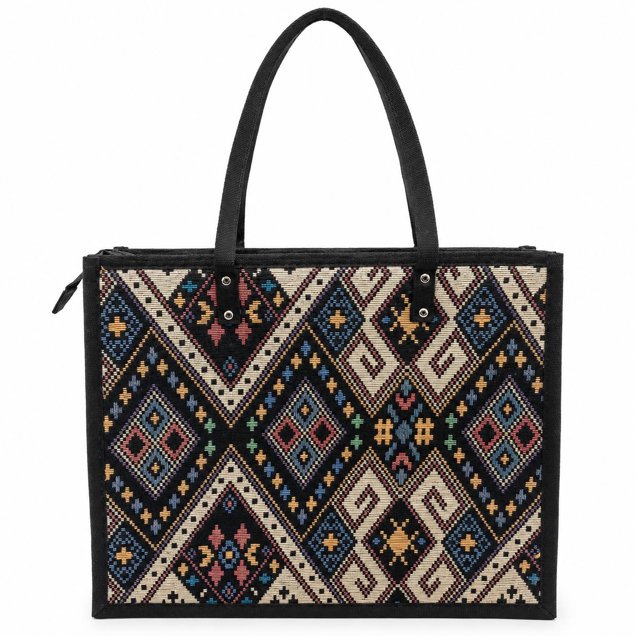 mozu bazaar Stylish Jute Tote Bag for Women | Large Shoulder Shopping Bag with Long Handles | Reusable Grocery & Office Tote, Lightweight Handbag for Travel, Beach & Daily Use | Black & White-picture-14