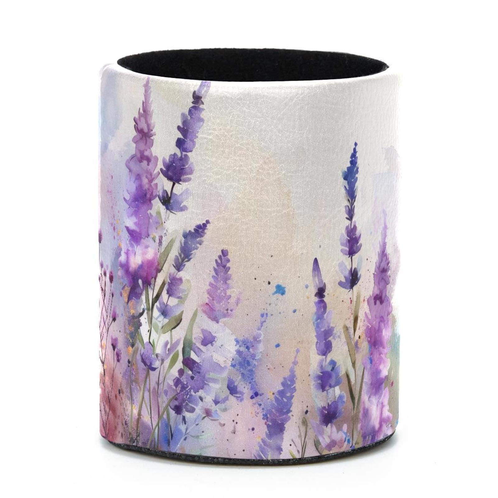 VAPOKF Round Pencil Holders for Desk, Watercolor lavender Pen Holders Pen Pot Makeup Brushes Storage Desktop Stationery Supplies Organiser for Home Office