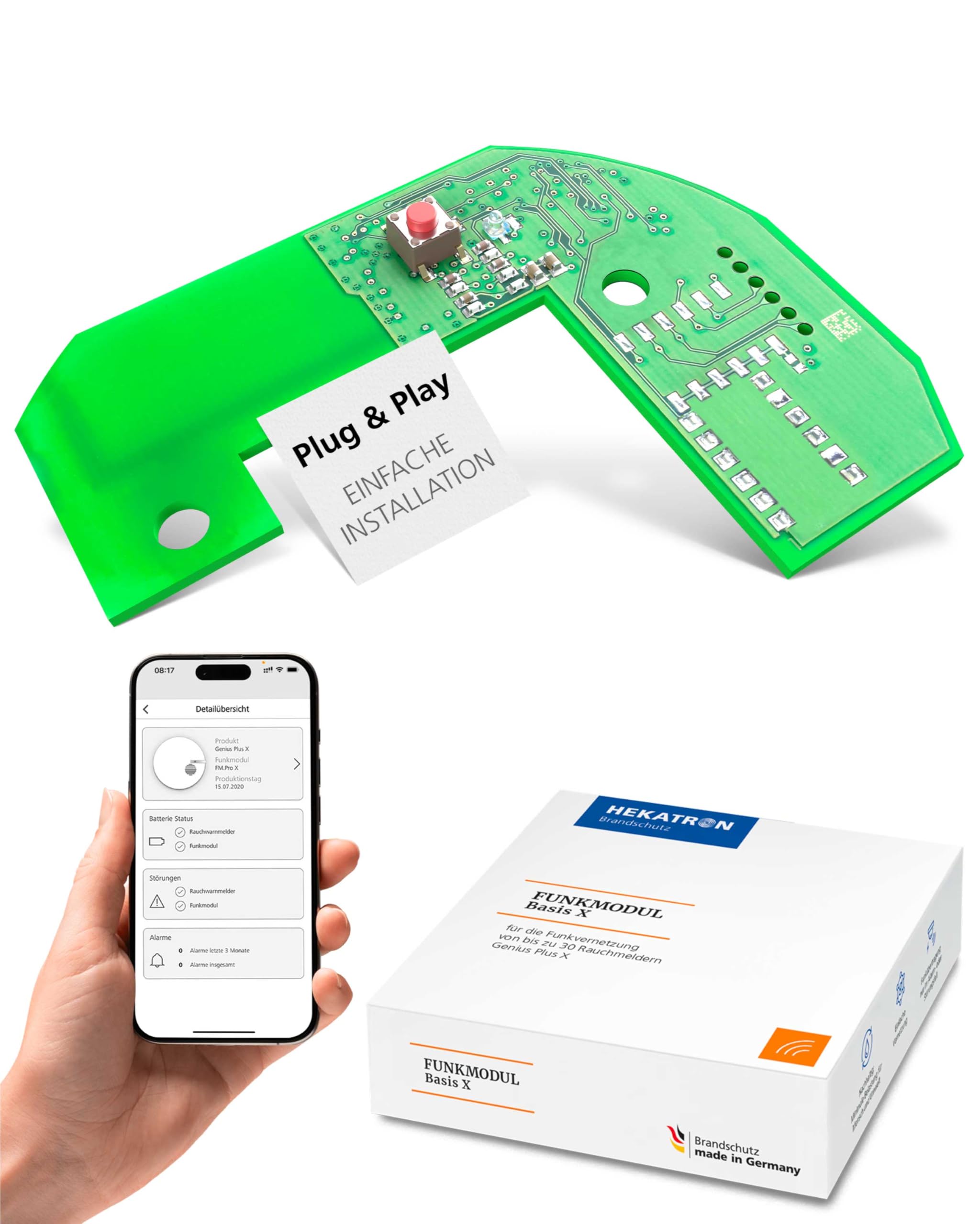 Módulo de radio Hekatron Basis X para detectores de humo Genius Plus X Edition 2021 - multilingüe - 1 unidad Para la conexión de hasta 20 detectores de humo