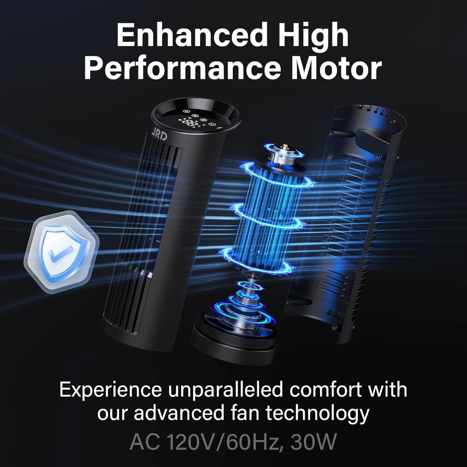 JRD 13'' Tower Fan for Bedroom, Quiet Cooling Fan Bladeless Desk Fan with Remote, 80° Oscillating, 3 Speed, 4 Mode, 12h Timer, Digital Touch Screen, Portable Table Fan for Home Desktop Office