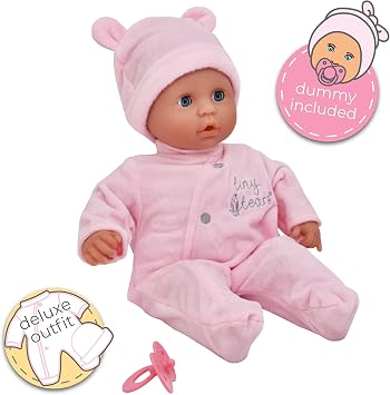 John Adams Tiny Tears Baby Soft Doll 15 (38 cm) - Pale/White Skin | Soft Bodied Baby with Closing Eyes & Dummy | Deluxe Pink Outfit | Cuddly First Doll Set | Toy for Toddlers Age 10 Months+