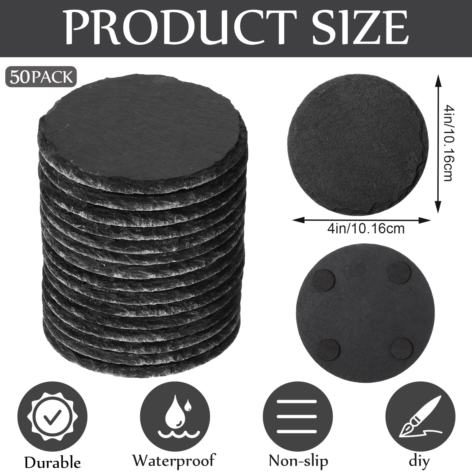 GOH DODD Sottobicchieri In Ardesia Naturale Con Supporto, 8 Pezzi, 10 Cm, Nero, Per Bar E Casa