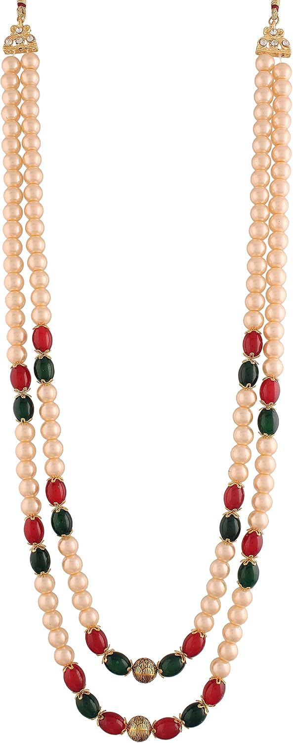 I Jewels Indian Wedding Bollywood 2 & 3 Layered Gold Plated Dulha Moti Mala Long Groom Necklace/Mala For Men (MLP39-40)