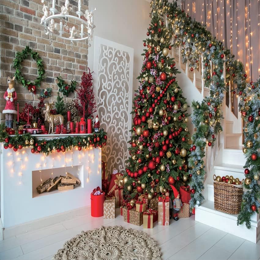 CYLYH Telones de fondo de Navidad de 10 x 10 pies para chimenea de Navidad, árbol de Navidad, regalo de fiesta, decoración del hogar, fondos de