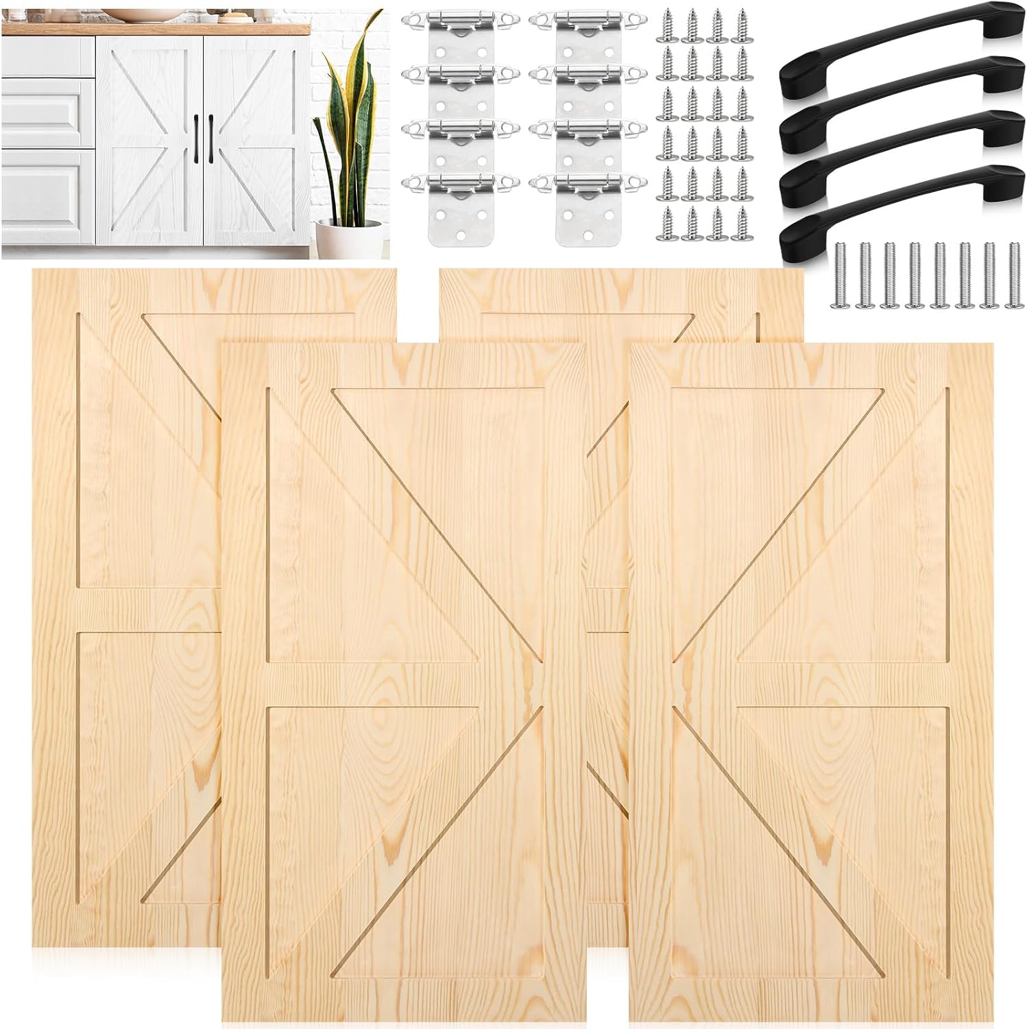 Sintuff 2 Sets 13.25'' W x 22.5'' H Unfinished Kitchen Cabinet Door Replacement with Hinges Handles, Shaker Cabinet Doors Front Replacement for Kitchen Bathroom Vanity Closet