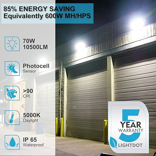 Miniatura 2 de Lightdot Paquete de luces LED de 70 W con fotocélula del atardecer al amanecer, 10500 lúmenes, 5000 K, luz diurna IP65, impermeable, montaje en