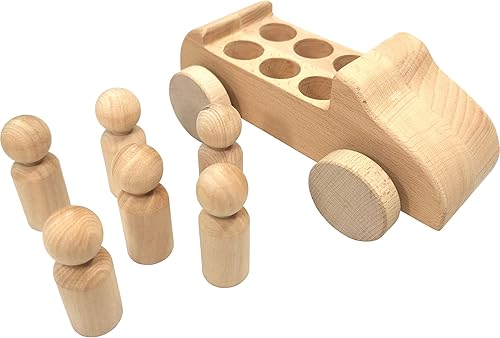 Miniatura 2 de Adventure Awaits - Coche de juguete de madera grande sin pintar sin terminar con figuras extraíbles  Montessori Arts Craft Activity