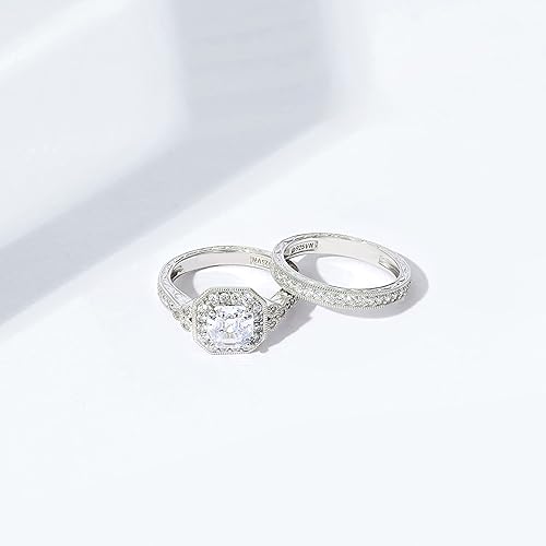 Miniatura 9 de Conjunto de dos anillos de corte Asscher con forma de corazón con cristales Swarovski Zirconia enchapados en oro o plata 45 cttw