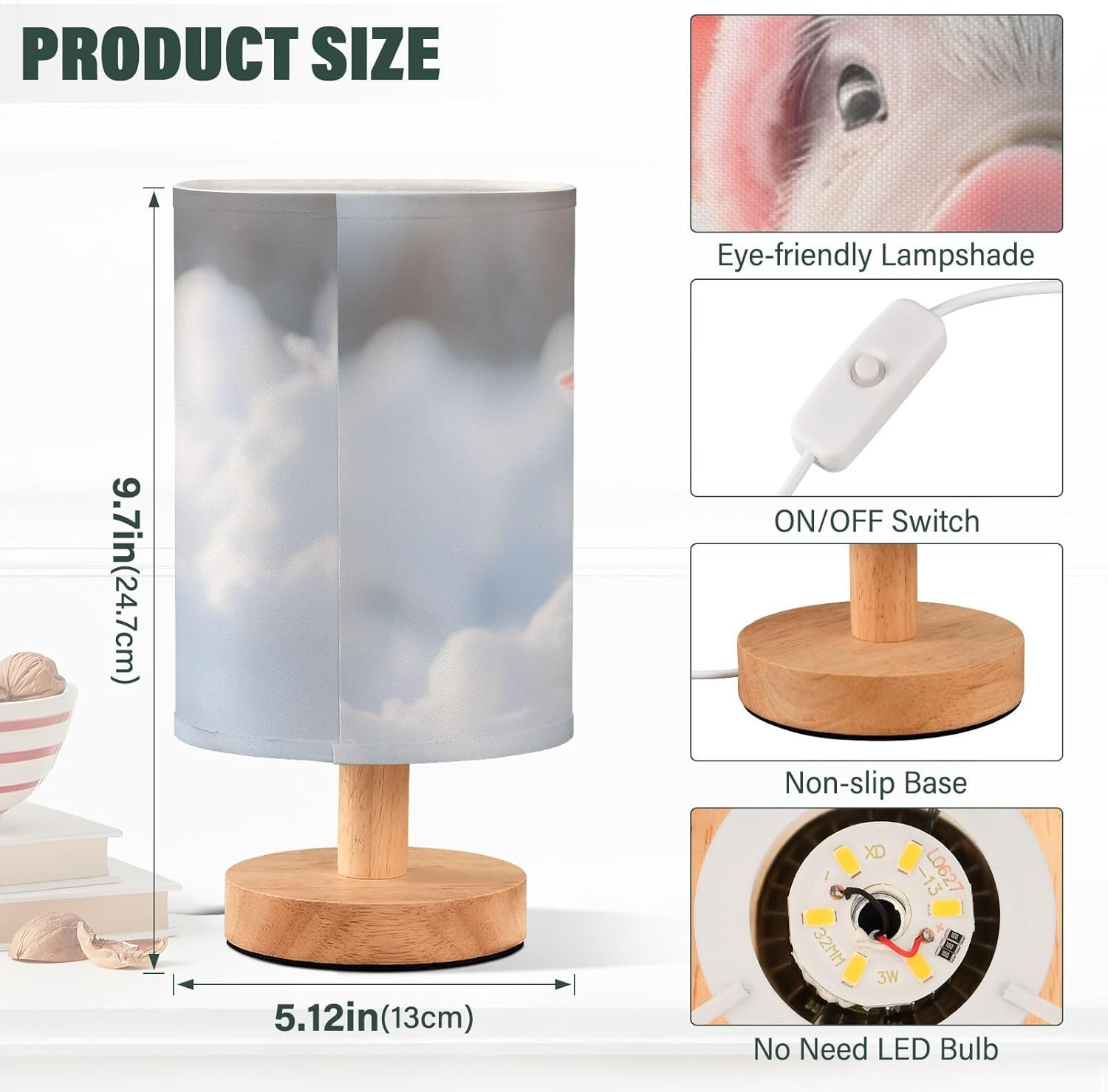 Table Lamp LED Warm Light with USB Port, Decor Night Stand Beside Lamp for Bedroom, Living Room, Office-Cub Pig Snow Print
