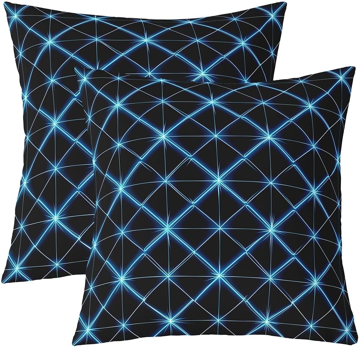 3D Double Sides Print Pillow Covers 22"x 22",Blue Neon Light Rhombus Print Soft Square Cushion Cases,Abstract Diamond Black Throw Pillowcases for Decoratons Set of 2