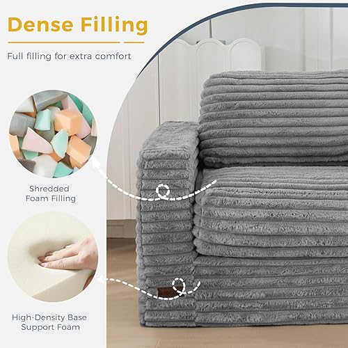 Miniatura 47 de MAXYOYO Puf gigante para adultos, sofá tapizado de suelo con almohadas y reposabrazos, puf grande de felpa, sofá para dormitorio, sala de estar,