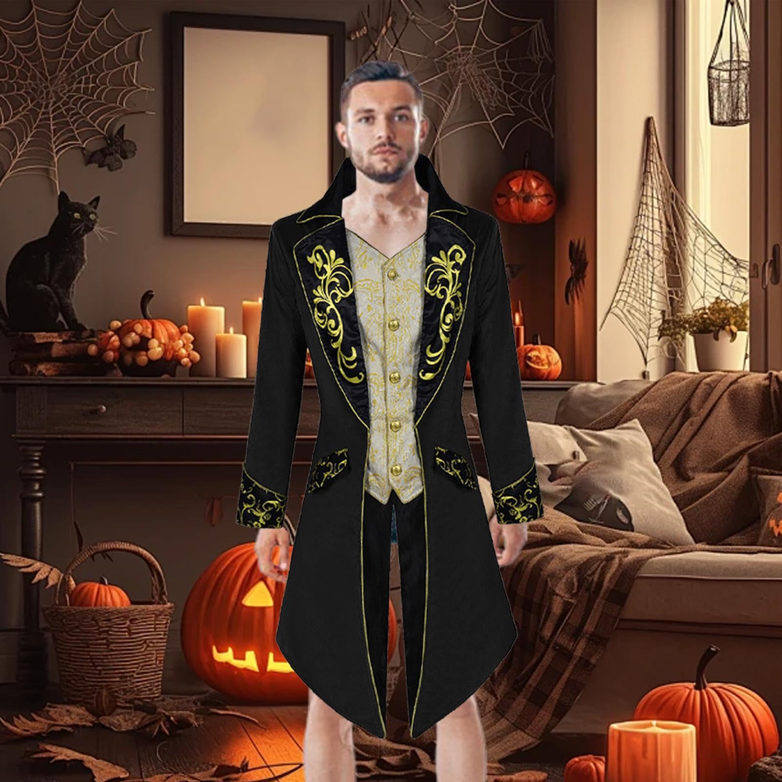 Męska Kurtka w Steampunk Średniowieczny Halloweenowy Wiktoriański Vintage | Męski surdut i kurtka wampira Na Świąteczne Przyjęcie, Maskaradę, Wampira, Role Play, Sesję