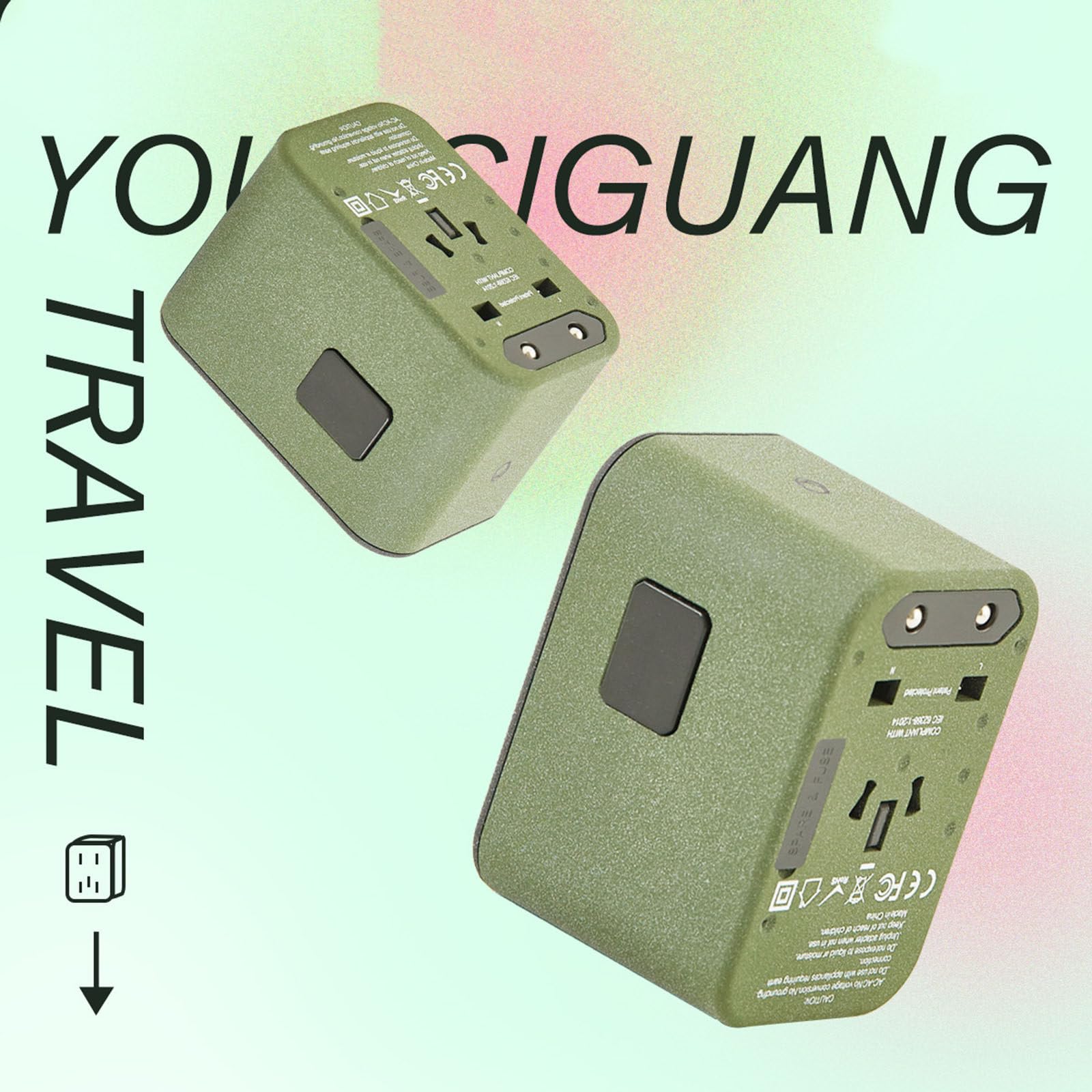 Adattatore da viaggio universale, 3 USB+2 Type-C+1 presa globale+pin universale, un caricabatterie da muro indispensabile per i viaggi globali,Green-TYPE-Cfastcharge