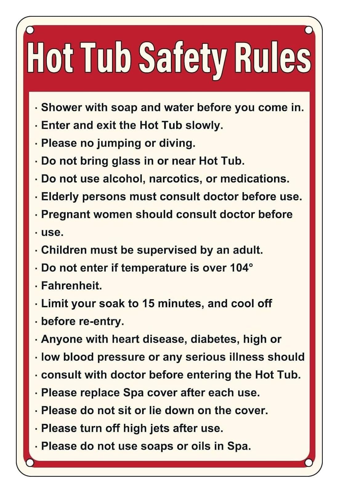 FNYUVNFAF Backyard Tub Sign Vintage Retro Metal Tin with Humorous Instructions for Spa Decor Patio or Vacation Home 8 X 12 inch