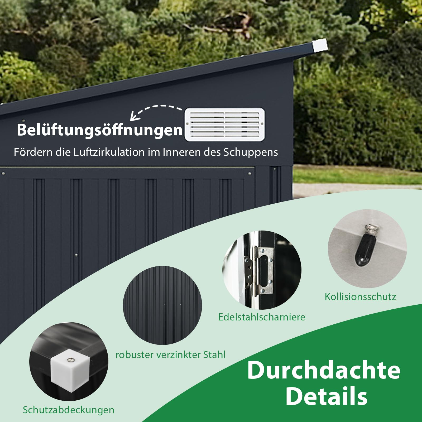 COSTWAY Domek ogrodowy, metalowy, 235 x 174 x 197 cm, domek na narzędzia z drzwiami przednimi i drzwiami bocznymi i dachem jednospadowym, szopa na narzędzia, zamykana na klucz, domek ogrodowy, szopa