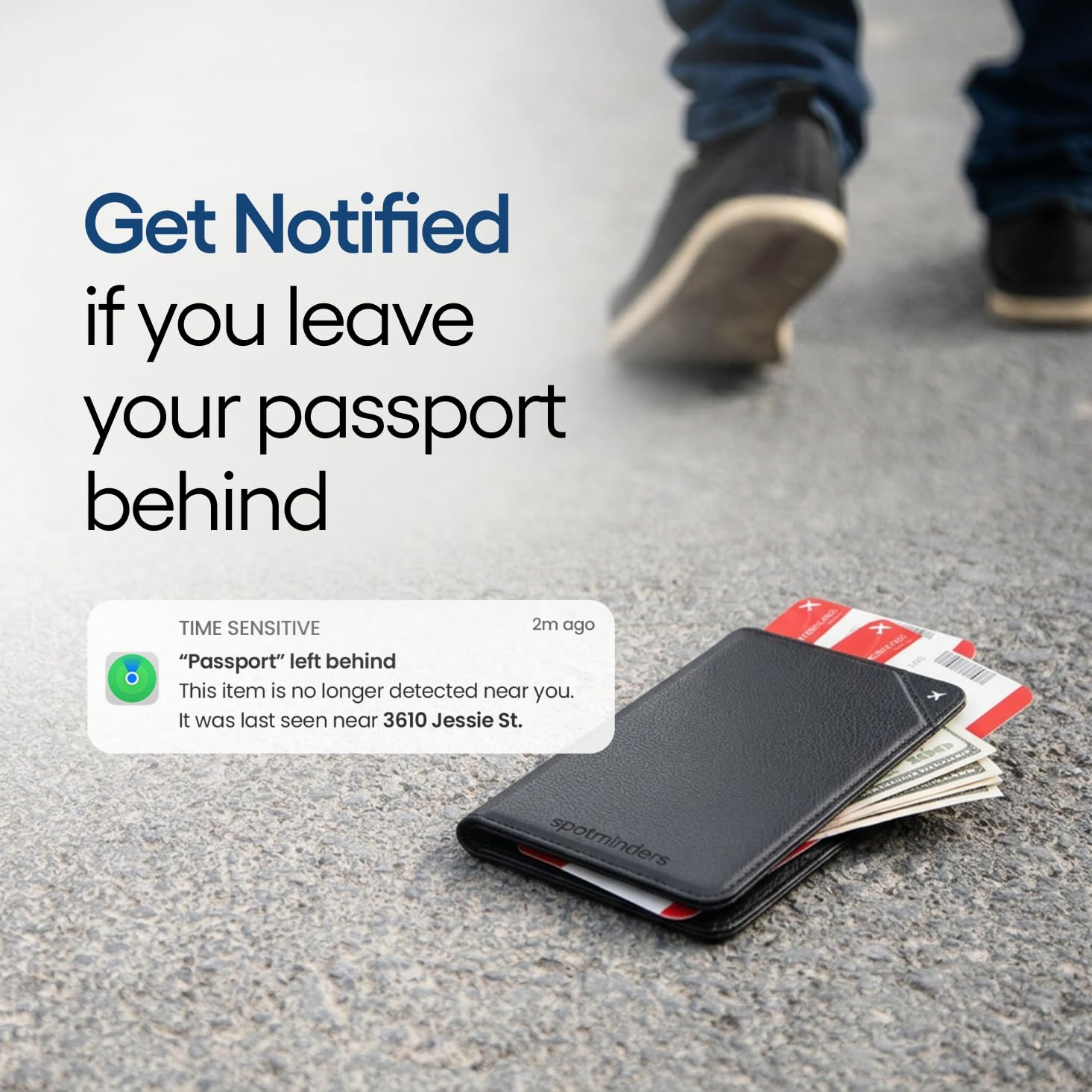 Apple MFi zertifizierte Trackable Reisepasshülle für Reisen (nur iOS), funktioniert mit Apple Find My, wiederaufladbare Reisepasshülle Air, 3 Jahre Akkulaufzeit, schwarz, RFID-blockierend