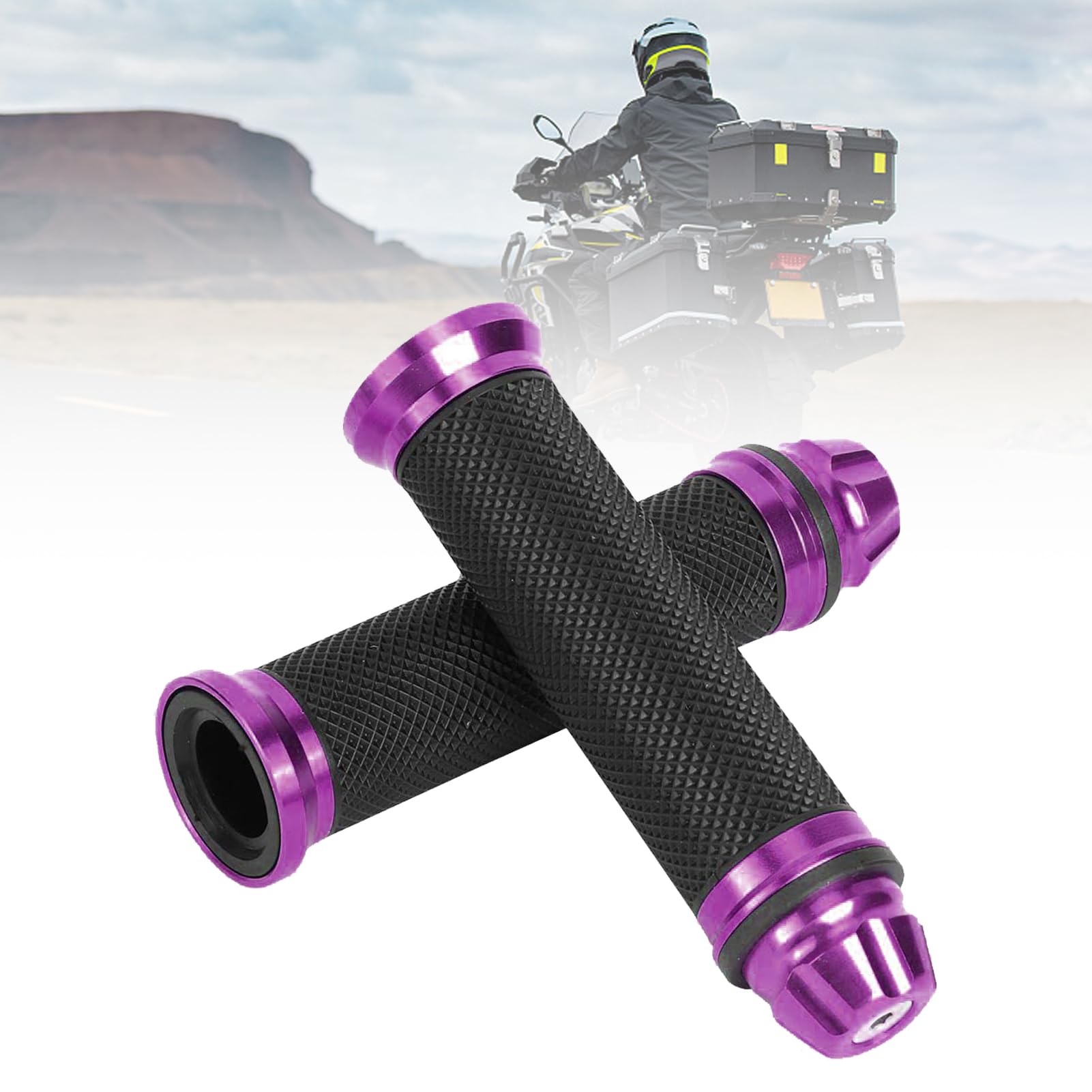 Poignées Moto Alamor CNC Aluminium 7/8" - Grip Caoutchouc Antidérapant Violet - Look Sportif & Confortable