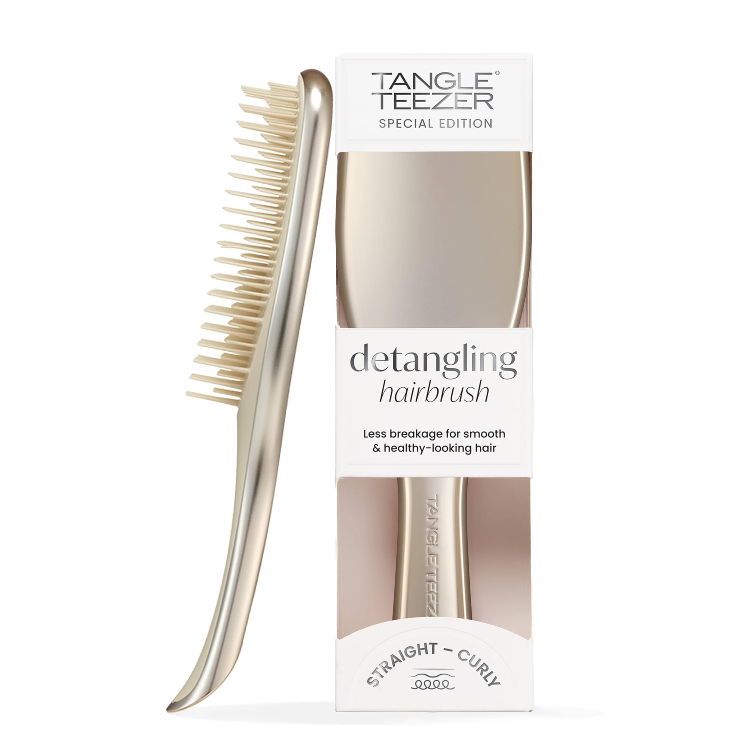Ultimate Detangler Hairbrush - For Wet & Dry Hair - Detangling Brush For All Hair Types - Two-Tiered Teeth Reduce Breakage & Eliminate Knots - Champagne Gold Chrome Finish
