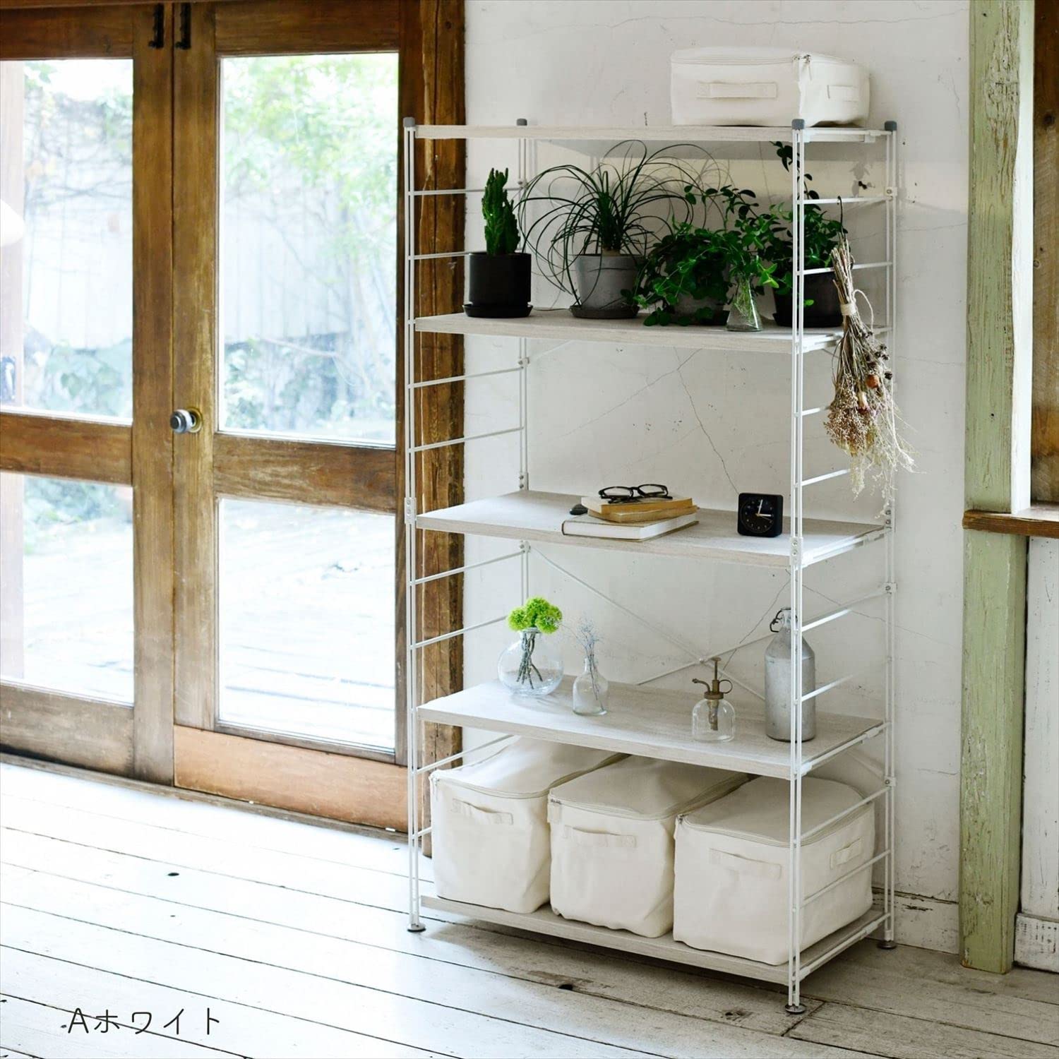 Amazon｜[山善] ウッドシェルフ 収納ラック 木製棚板 5段 幅85.5×奥行