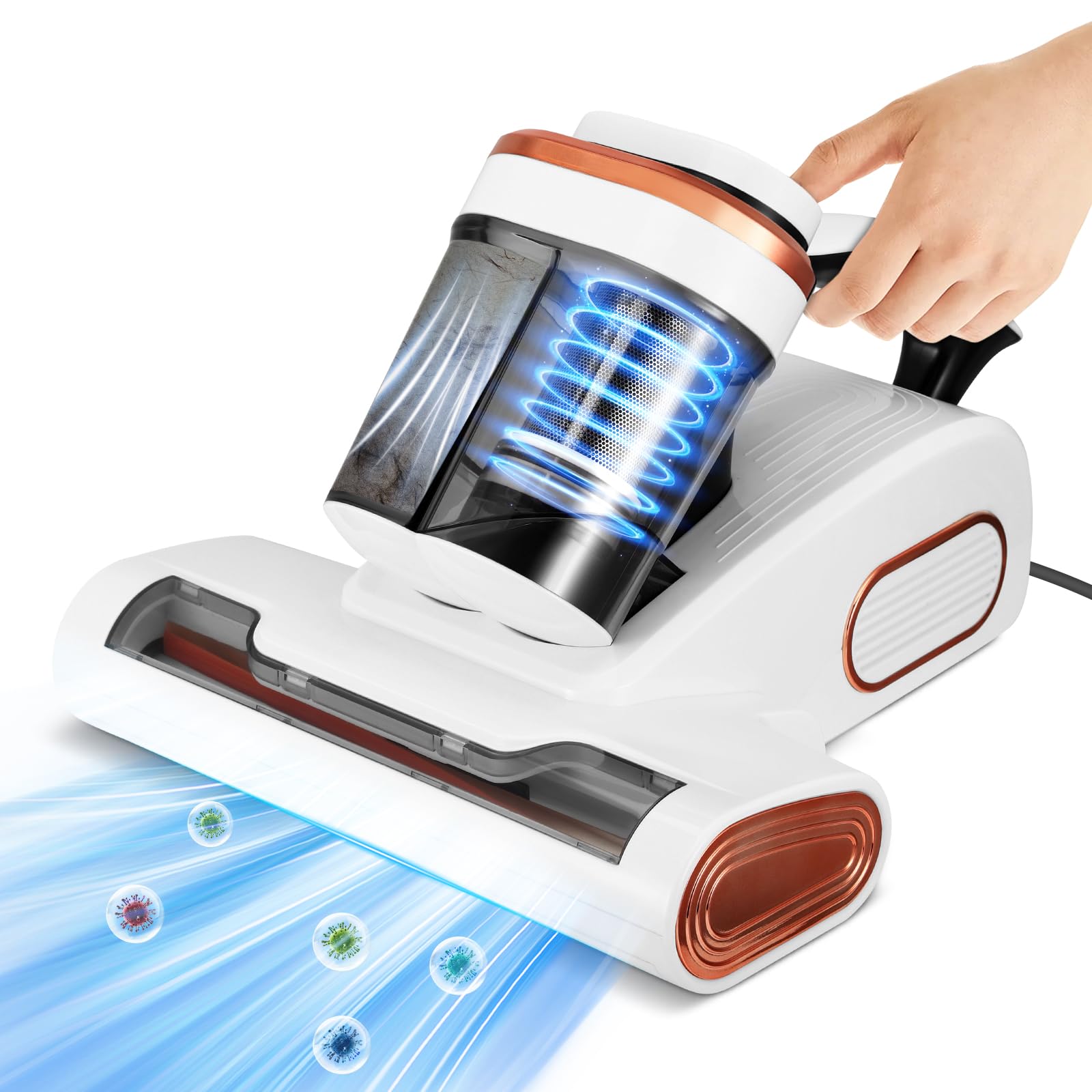 Aspirateur Matelas Anti Acariens, 13Kpa Aspiration Aspirateur Lit avec Lumière UV -C de 253,7 nm LED Aspirateur Matelas Ultrasons Chauffage Machine de Nettoyage Élimine 99,9 % des Bactéries Allergènes