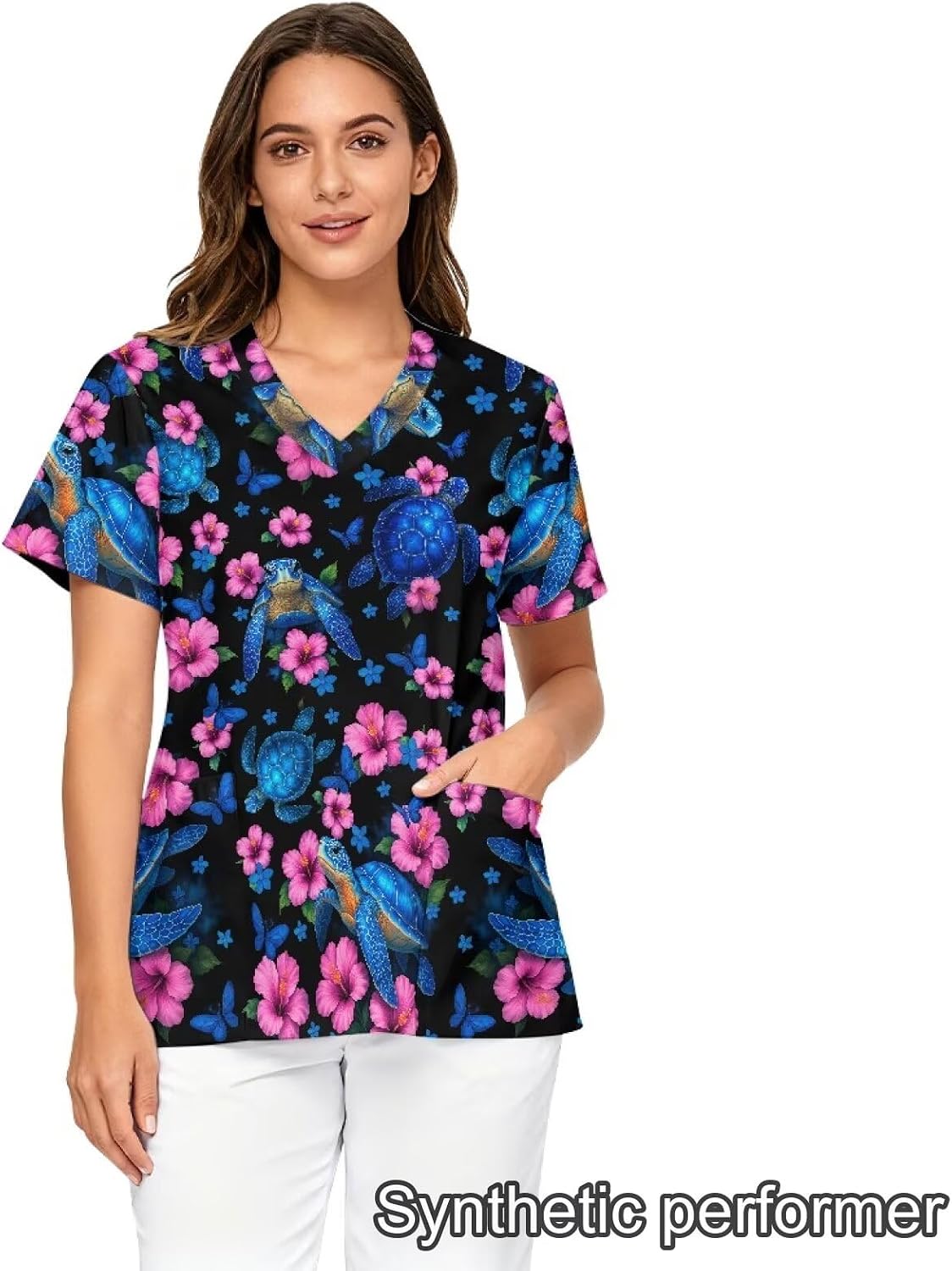 Scrub Top for Women Stretchy with Pockets Short Sleeve Medical Nursing Shirts V Neck
