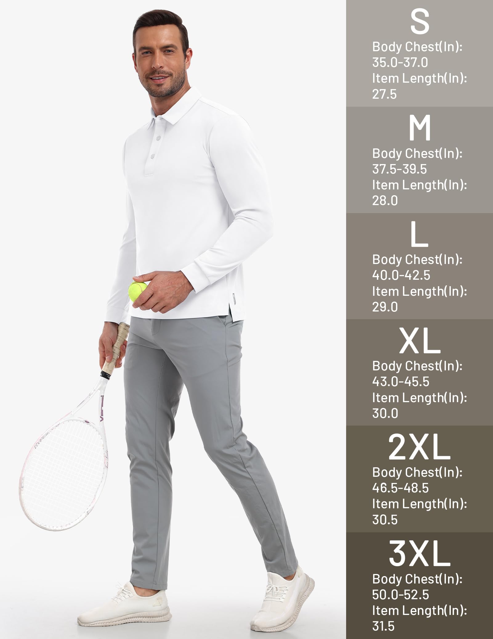 MIER Polo da uomo a maniche lunghe, Dry Fit, per golf, atletica, lavoro, con colletto e protezione solare SPF (UPF 50+)