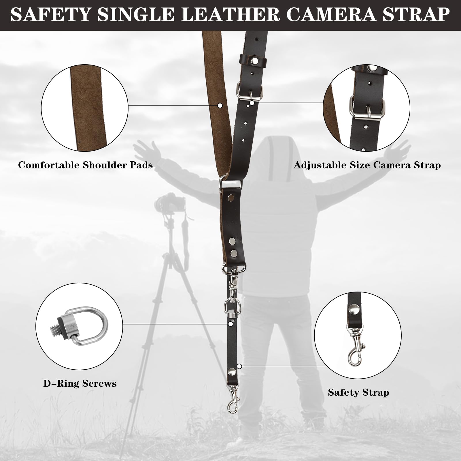 Bebaimis Leather Camera Harness for One Camera,Single Camera Shoulder Strap,Camera Straps for Photographers,Camera Strap Crossbody Quick Release DSLR,Brown