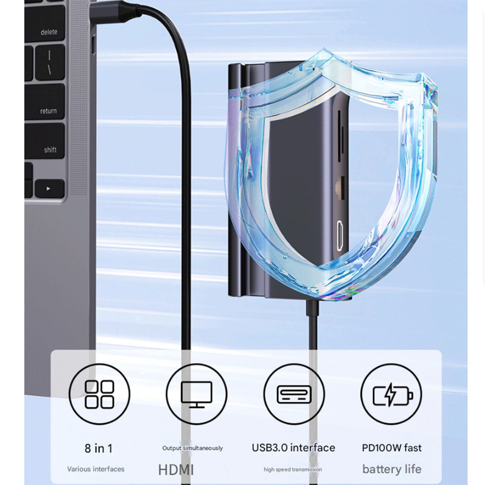 Stacja dokująca USB 3.0 do telefonu komórkowego typu C, stacja dokująca 8 w 1, stacja dokująca do laptopów z trzema wyświetlaczami, adapter kompatybilny z HP, Dell, stacja dokująca USB