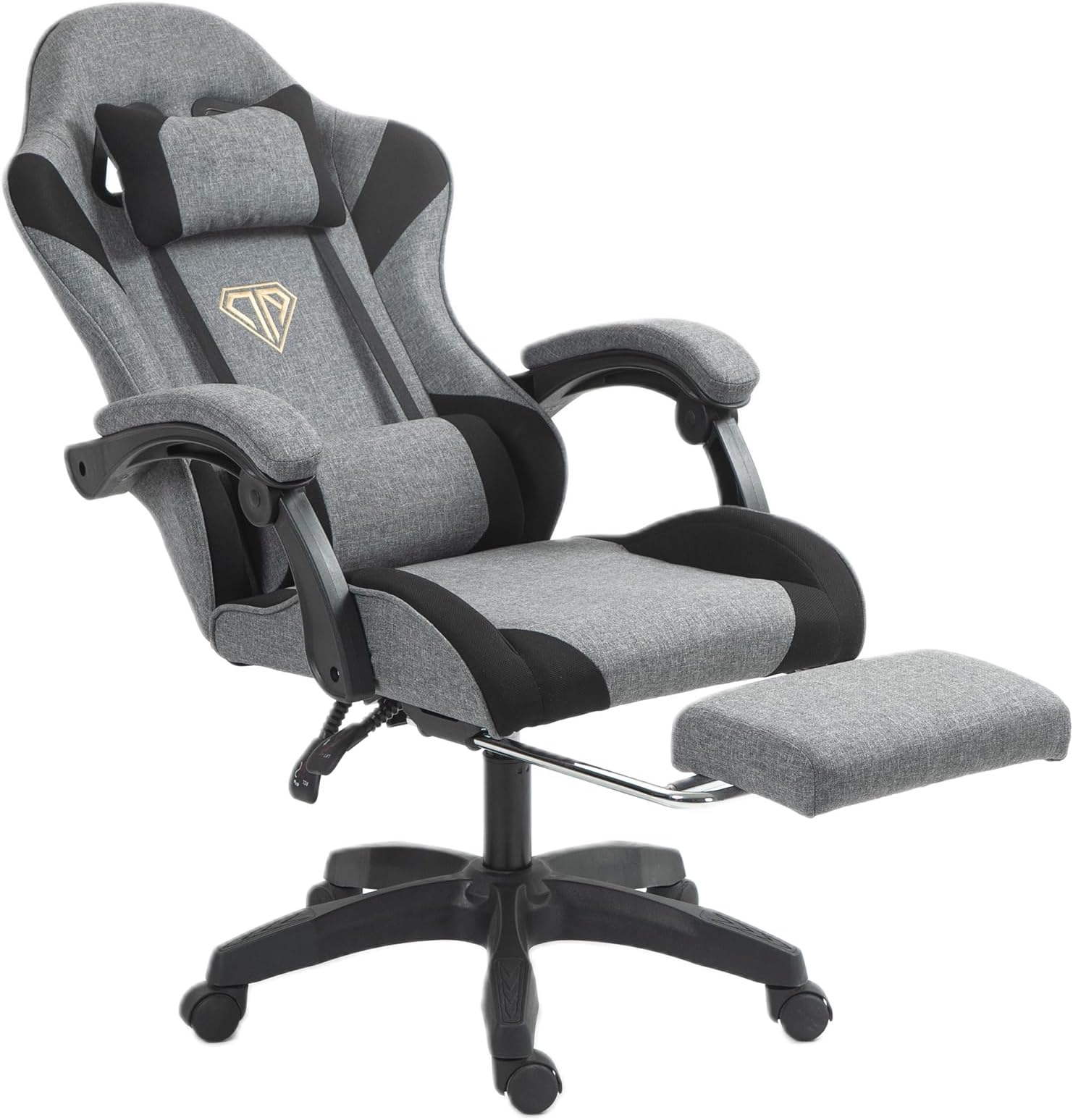 Wemart Gaming Chair, Fabric Computer Chair with Footrest and Lumbar Support, Height Adjustable Game Chair with 360° Swivel Seat and Headrest and for Office or Gaming Gunny
