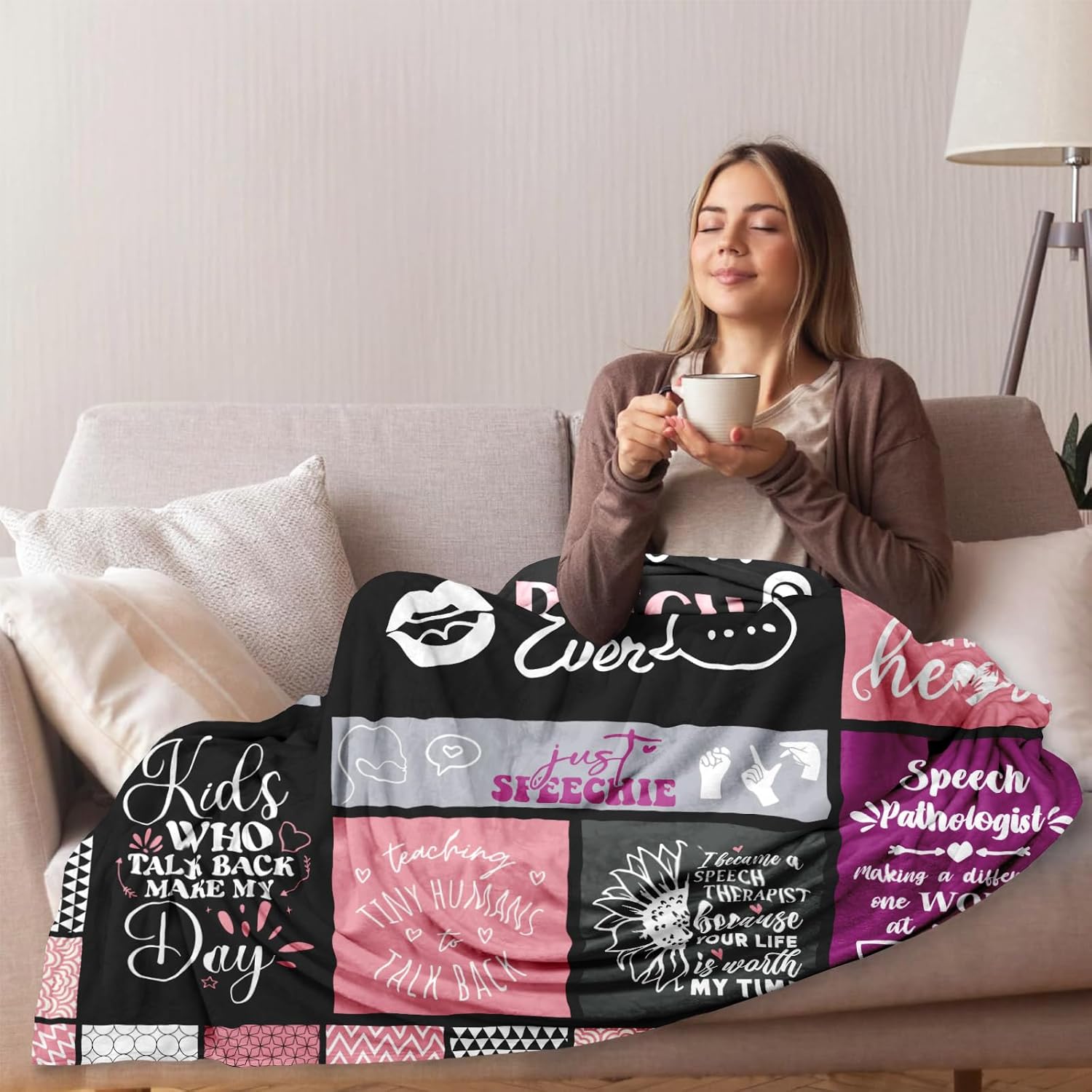 Christmas SLP Gifts, Speech Language Pathologist Gifts, Xmas Speech Therapist Gift for Women Female Blanket 60" X 50", SLP Graduation Gifts, Speech Therapy Appreciation Month Gift Ideas - Image 3