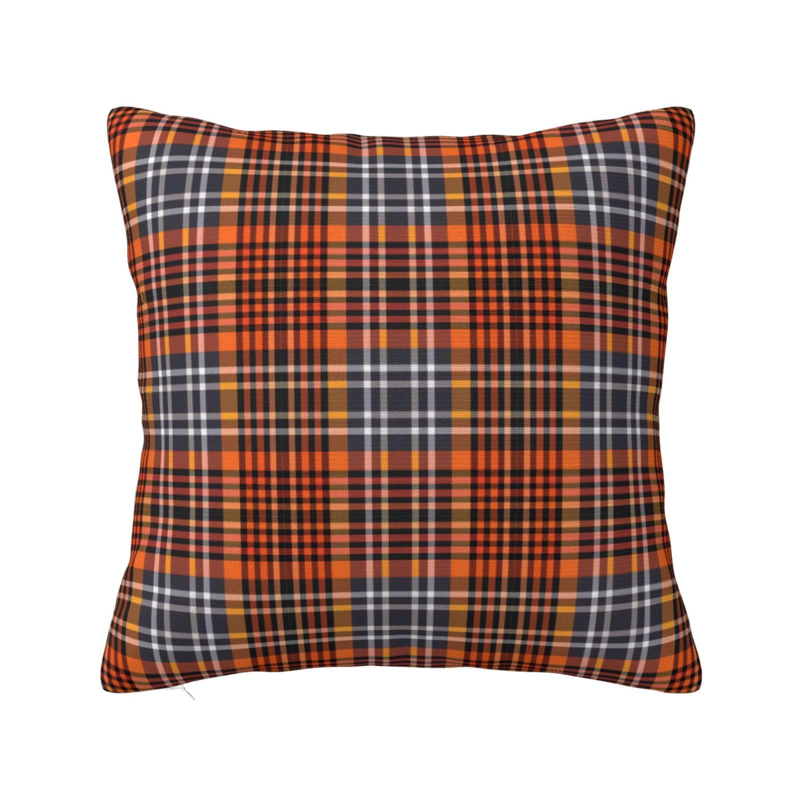 Orange Autumn Fall Halloween Thanksgiving Plaid Pillowcase 16"x16"