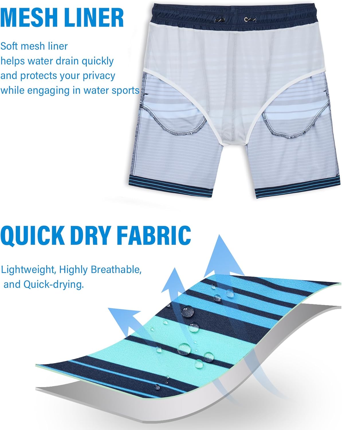Gleeease 7 inch Men's Swim Trunks with Mesh Liner Lined Quick Dry Stretch Drawstring Bathing Suit Pockets Beach Swimming Surf