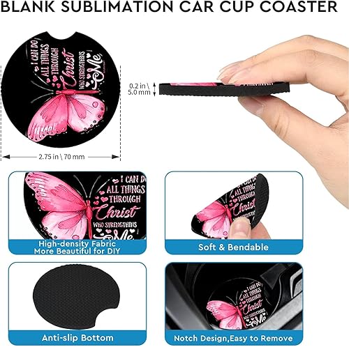 Miniatura 4 de Posavasos de coche para portavasos, paquete de 2 posavasos de coche rosa con mariposas, 7 cm de tamaño universal, alfombrilla de goma Mariposa