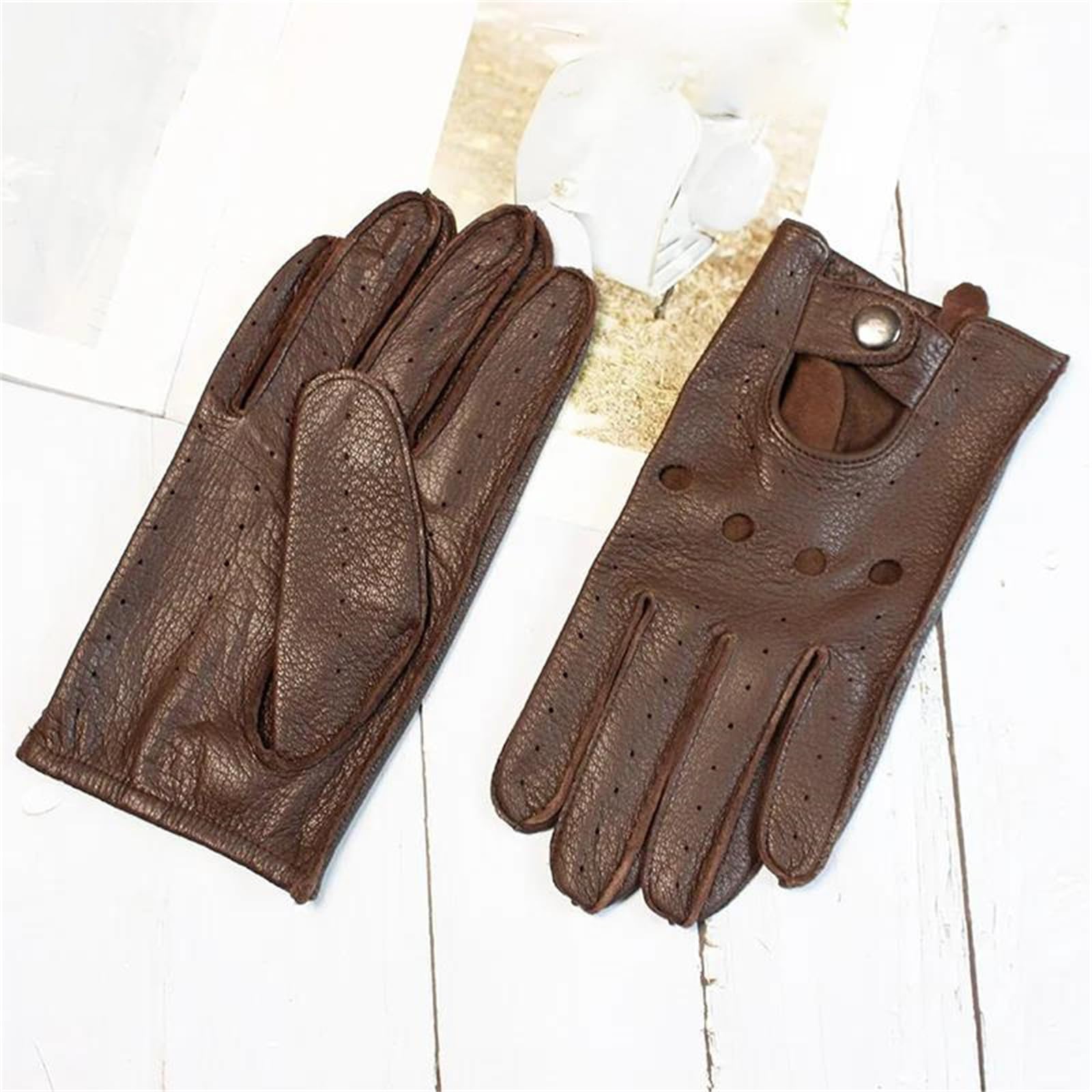 Guanti da guida estivi da uomo, in pelle, con dita intere, sottili, cavi, senza fodera, for motociclisti