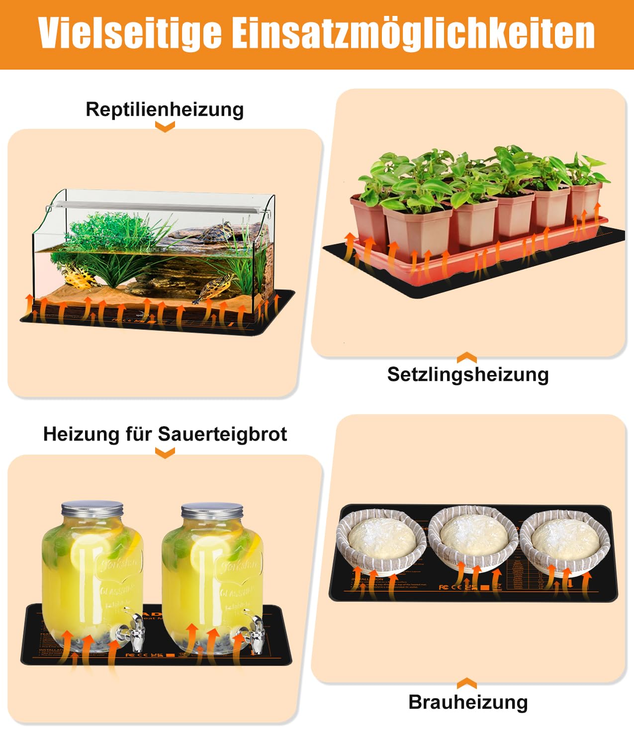 WADEO Heizmatte für Pflanzen 53 x 25 cm, 50 W Sämlinge Heizmatte mit automatische Heizfunktion und Timerfunktion, Nachhaltige Heizleistung, Thermostat einstellbar, für Pflanzen, Keimung, Reptilien