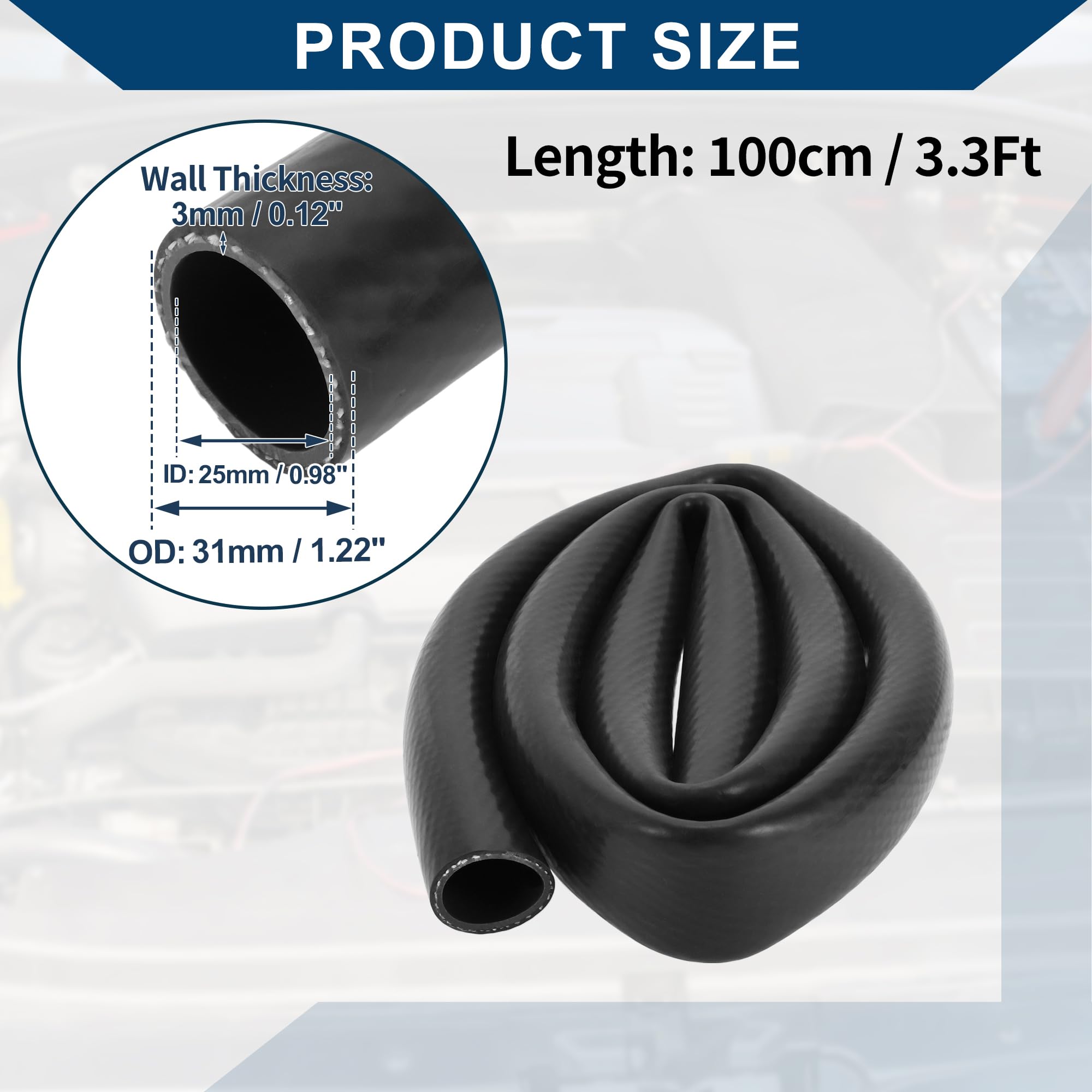 Tubo in Silicone per Aspirazione Tubo per Linea di Aspirazione Automobilistica Ad Alta Temperatura 3.3 ft 1" 25mm ID 3mm Spessore 1 Pezzo Nero 130PSI Pressione Massima